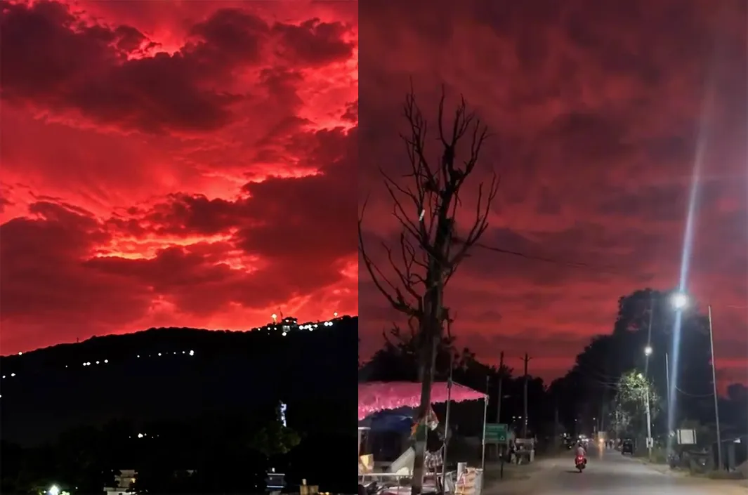 ఛత్తీస్‌గఢ్‌లో రెడ్ స్కై!.. వీడియో వైరల్!