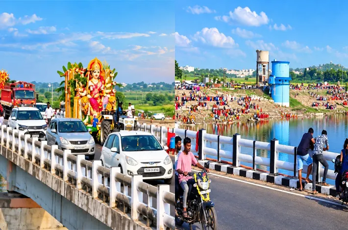బాసర గోదావరి తీరానికి భారీగా తరలివస్తున్న దుర్గమ్మ విగ్రహాలు
