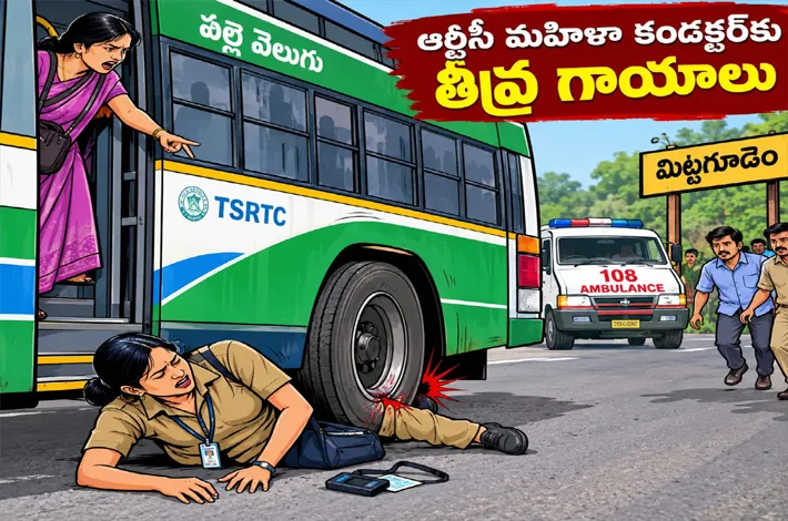 జారిపడిన కండక్టర్‌.. కాలు మీదుగా వెళ్లిన బస్సు చక్రాలు